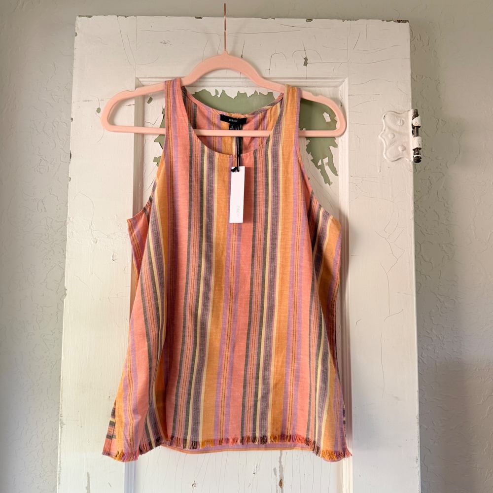 Drew Agave Striped Linen Blend Sleeveless Top CA12385 Small NWT